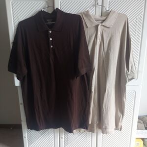 St.Johns Bay Men's 2XL Tall Classic Polos 100% Cotton Brown/Tan Excellent Cond.